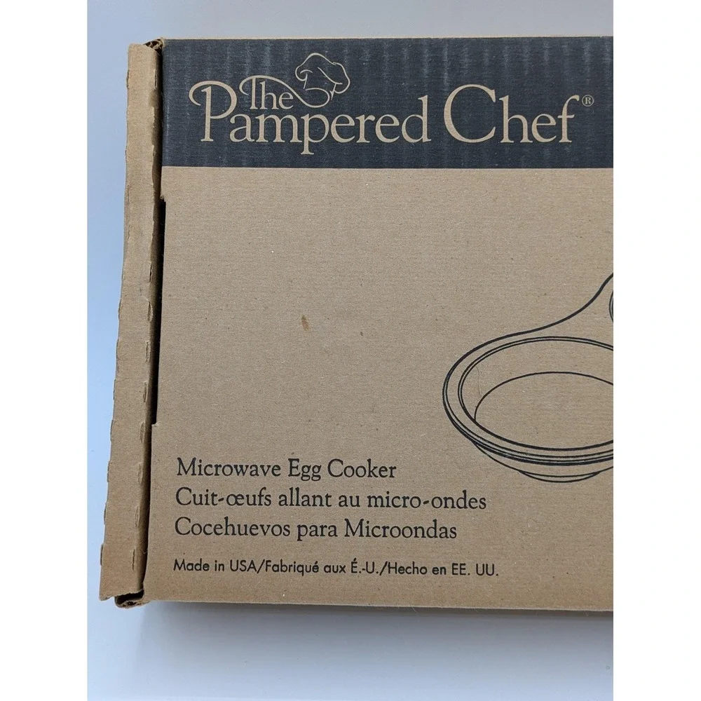 Pampered Chef Microwave Egg Cooker Stoneware 1372 Beige Double Well USA Tray